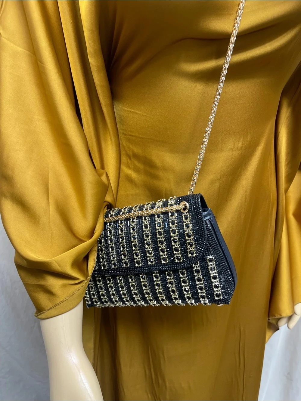 Embellished Navy Chain-Handle Evening Bag
